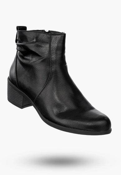 Buty Damskie Botki Ekoskóra Ocieplane Na Klocku Eleganckie Na Zimę Czarne RMR1919-1