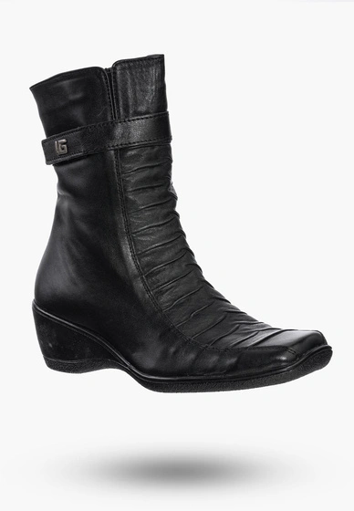 Buty Damskie Botki Czarne Ocieplane na koturnie Na Zimę 07