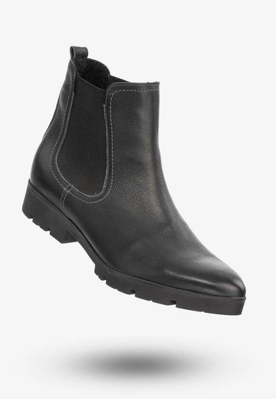 Buty Damskie Botki Ze Skóry Naturalnej Na Płaskim Obcasie Na Zimę Granatowe B-117/3