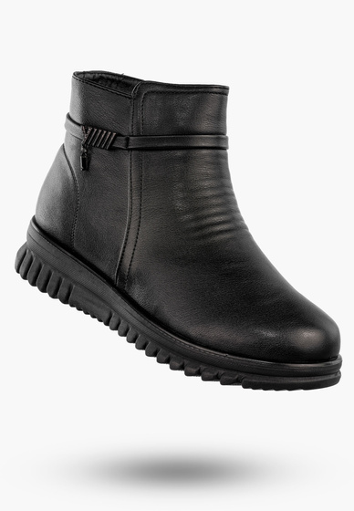Botki Damskie Buty Zimowe Ekoskóra Ocieplane Czarne Potocki 25-16356BK