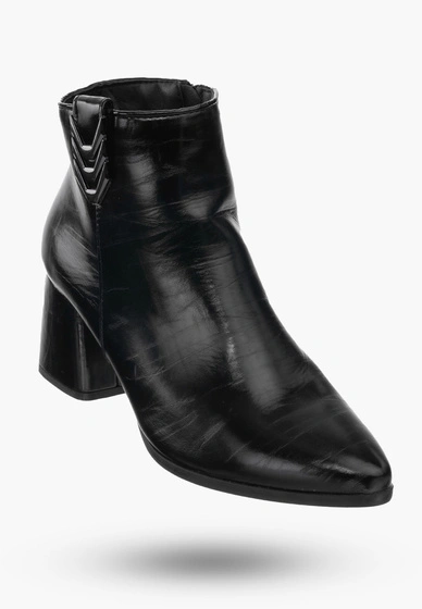 Buty Damskie Botki Ocieplane Ekoskóra Czarne Na Klocku Na Zimę RMR2025-4