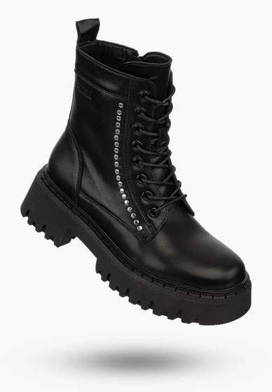 Buty Damskie BIG STAR Botki Skórzane Czarne Trapery OO274A255