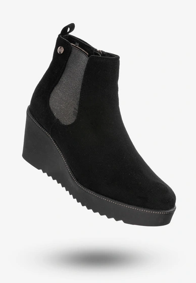 Botki Damskie Buty Na Koturnie Eleganckie Na Zimę Czarne 48451
