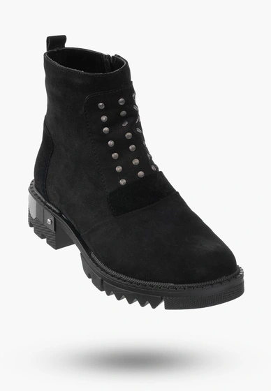 Buty Damskie Botki Trzewiki Czarne Ze Skóry Naturalnej Na Zimę 4044-001-01-5