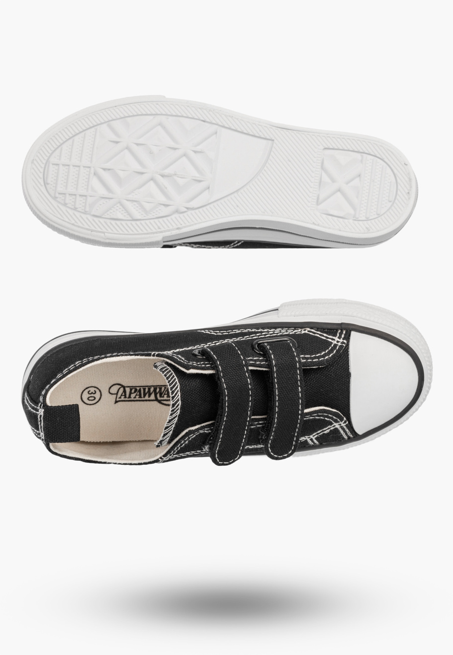 Trampki Dziecięce Buty Na Rzepy Tenisówki Materiałowe Casual Czarne APAWWA
