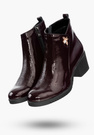 Buty Damskie Botki Bordowe Skórzane Z Ozdobną Aplikacją Na Zimę B-344