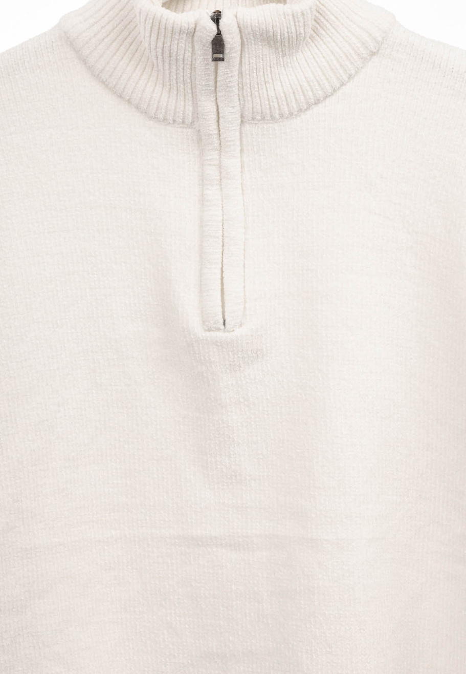 Sweter męski biały półgolf na półzamek delikatnie grubszy casual
