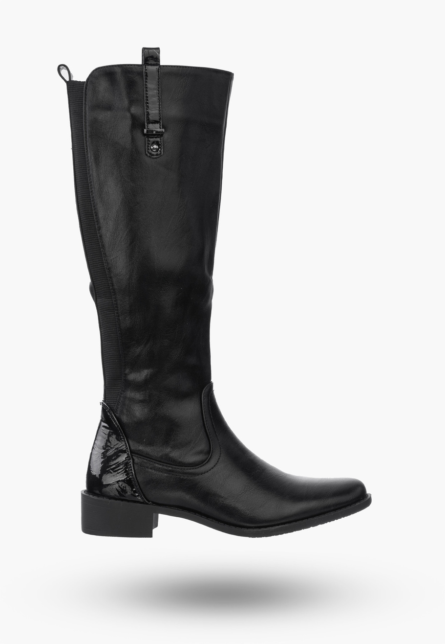 Buty Damskie Kozaki Czarne Ze Skóry Ekologicznej Na Zimę MAM57-72