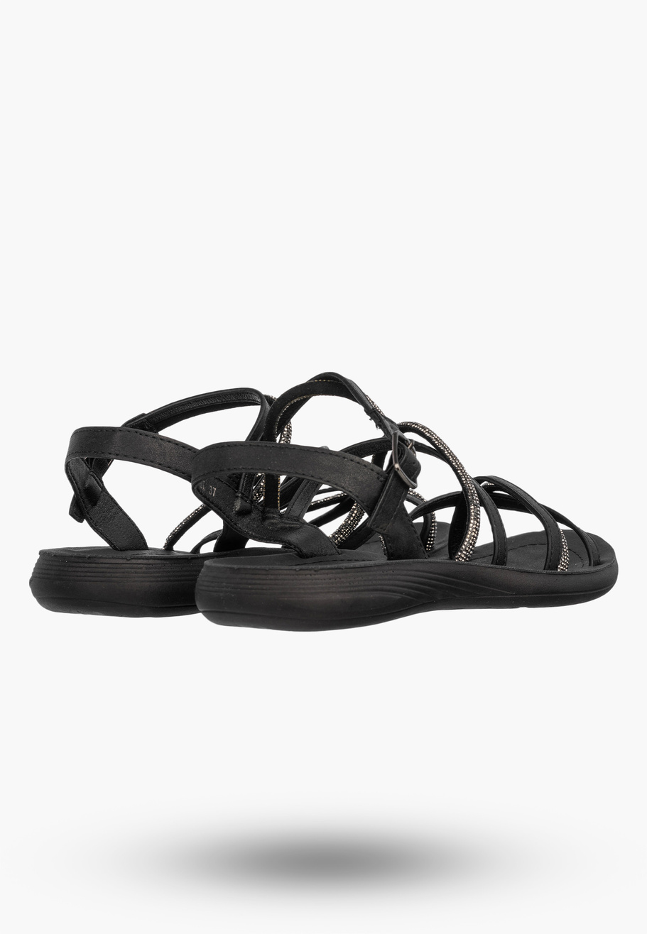 Sandały Damskie Buty Eleganckie Błyszczące Płaskie Letnie Czarne Filippo