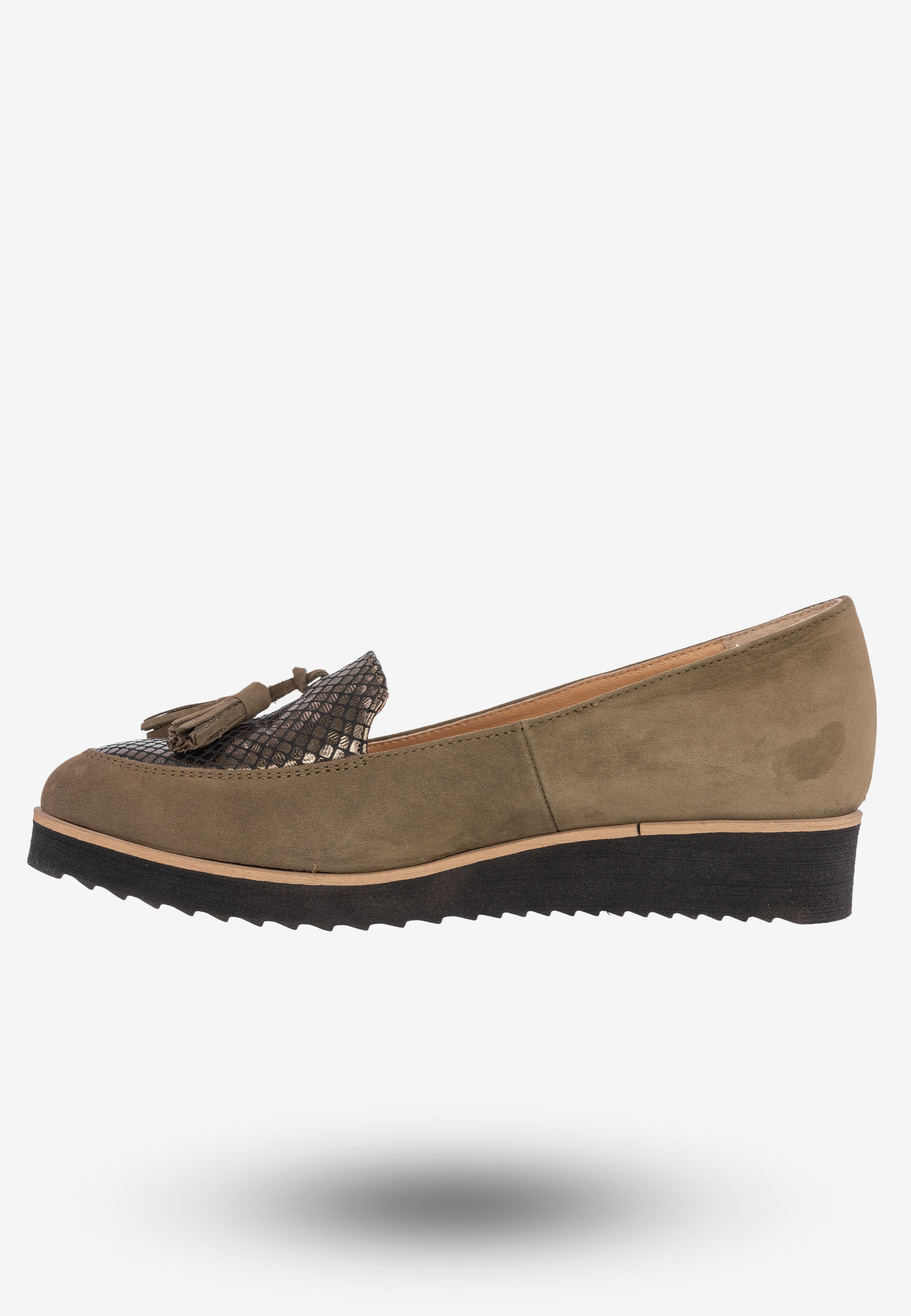 Buty Damskie Mokasyny Na Koturnie Modne Khaki 1152X