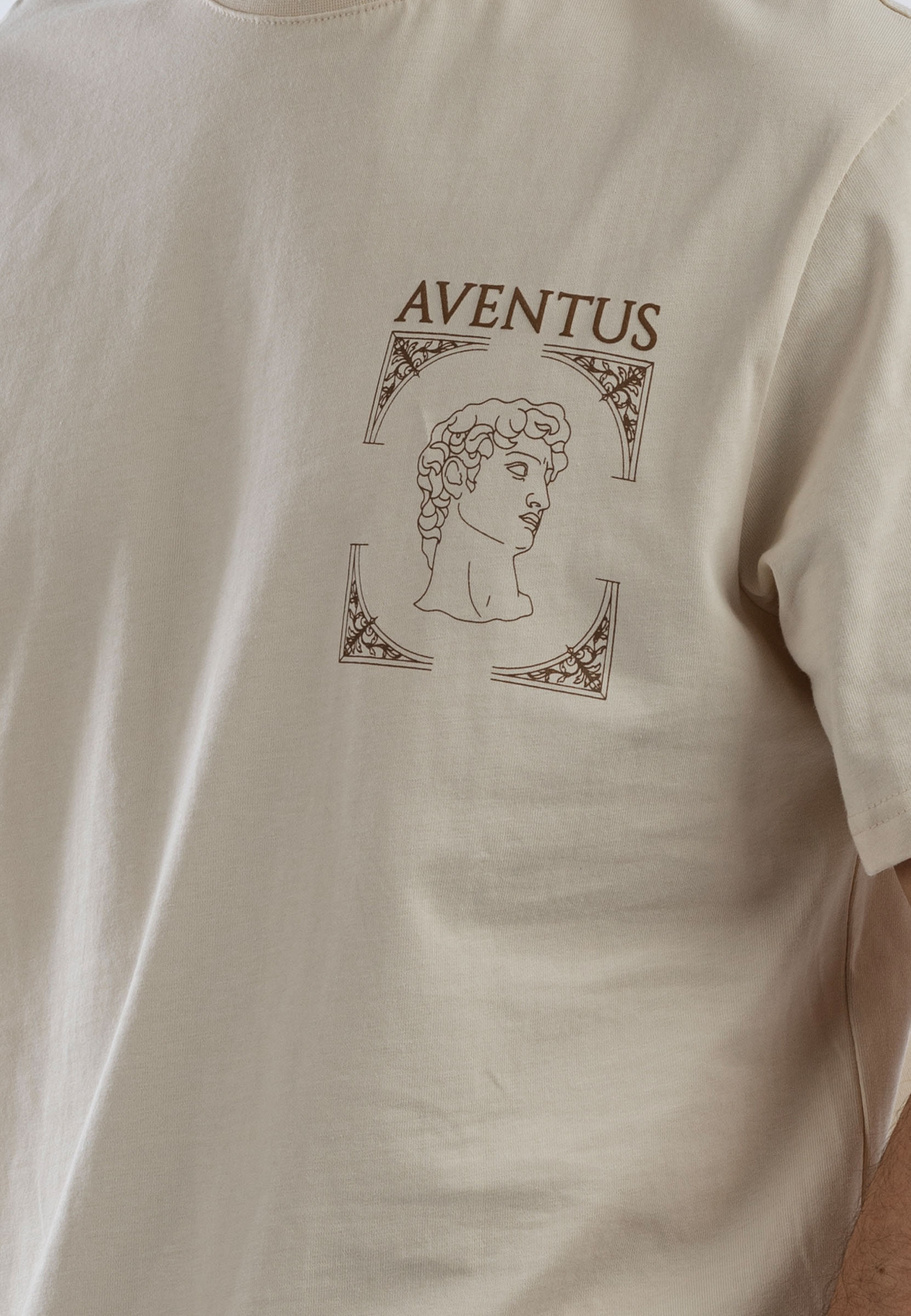 Koszulka Męska Oversize T-Shirt Beżowy z nadrukiem Aventus