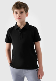 Koszulka Chłopięca 4F T-shirt polo czarny regular 4FJWSS24TPTSM124