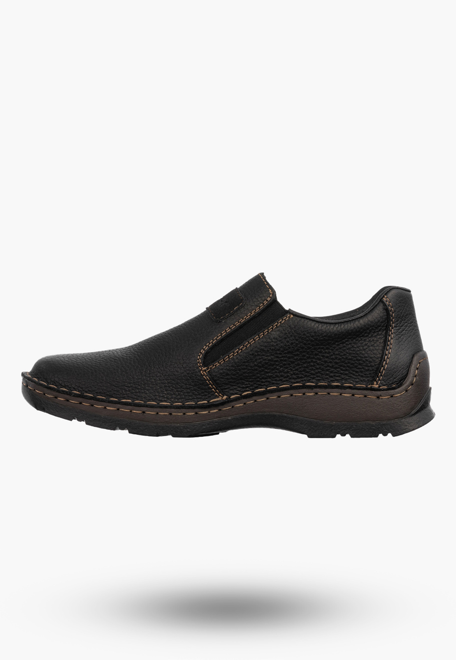 Półbuty Męskie Skórzane Wsuwane RIEKER Szerokie Buty Casual Czarne