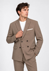 Marynarka Męska Dwurzędowa Elegancka Wizytowa Dopasowana Slim Fit Beżowa