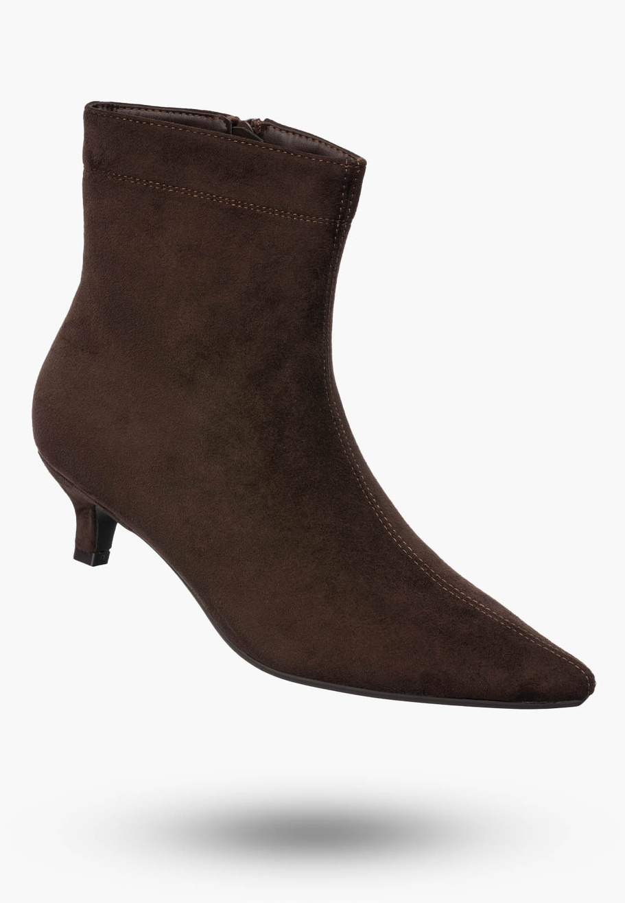 Botki Damskie Zamszowe Ekoskóra Buty Na Zamek Eleganckie Brązowe