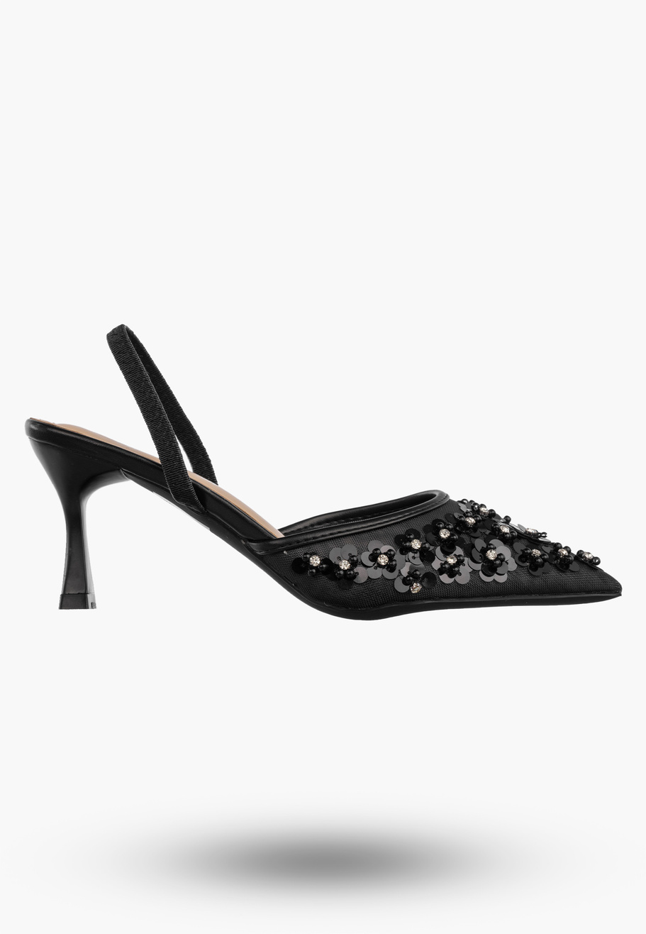 Szpilki Damskie Eleganckie Buty Na Obcasie z perełkami Czarne