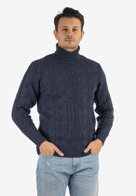 Sweter Męski Golf Granatowy Gruby Zimowy Wełniany Ciepły