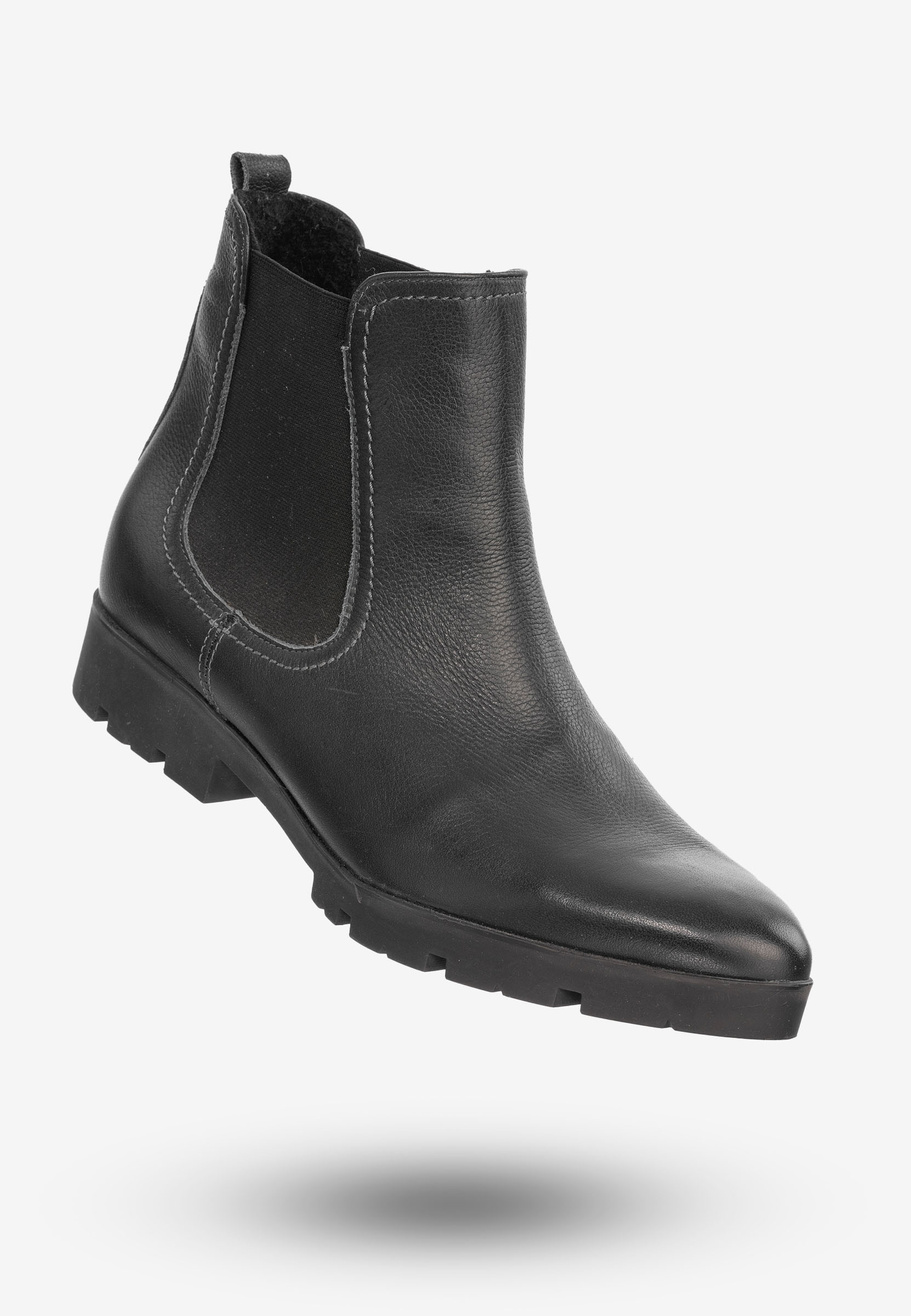 Buty Damskie Botki Ze Skóry Naturalnej Na Płaskim Obcasie Na Zimę Granatowe B-117/3