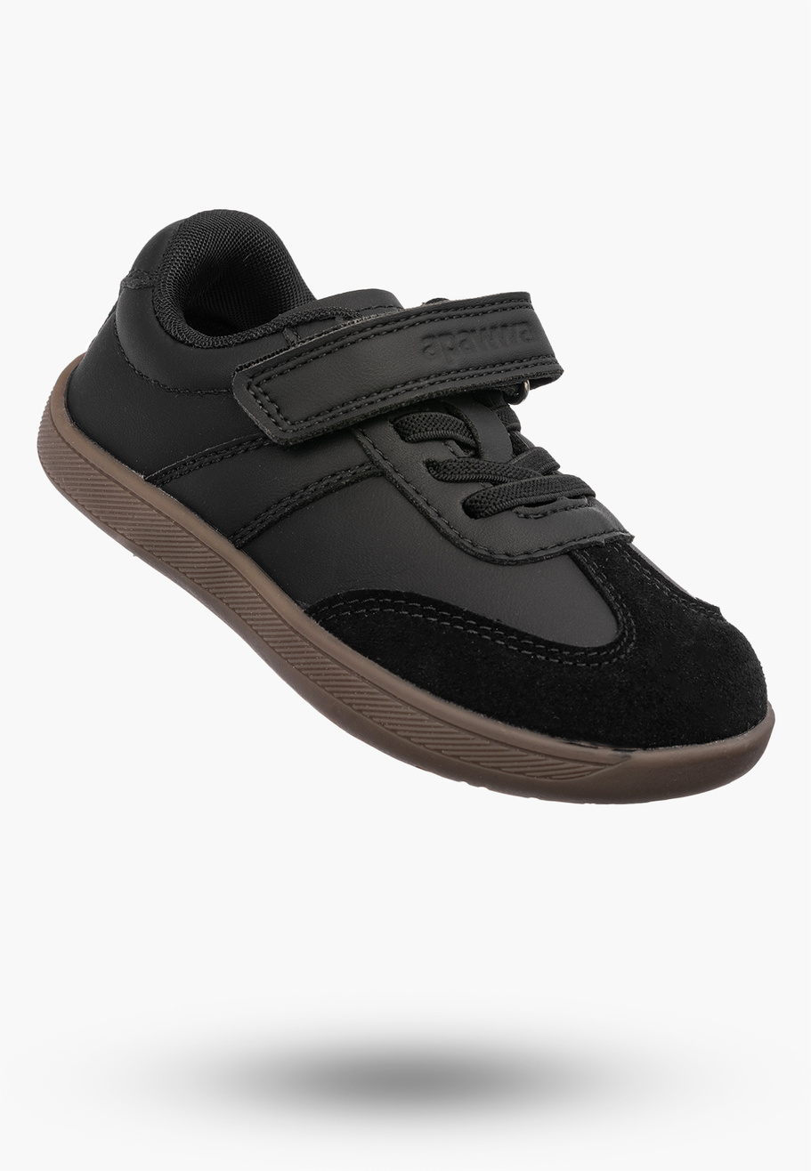 Sneakersy Dziecięce Skórzana Wkładka Buty Na Rzepy Barefoot Czarne APAWWA