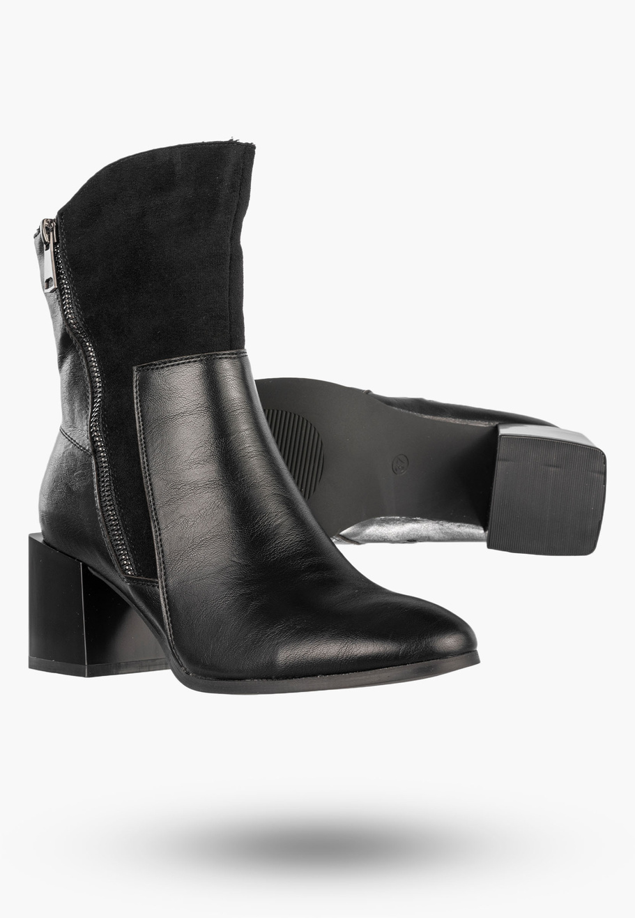 Botki Damskie Ekoskóra Ocieplane Eleganckie Buty Na Klocku Czarne Jezzi ASA217-9