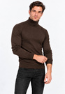 Golf Męski Elegancki Sweter Slim Fit Dopasowany Klasyczny Brązowy