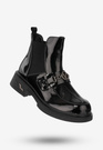 Buty Damskie Botki Ekoskóra Na Zimę Ocieplane Lakierowane Czarne Potocki 24-12542BKP