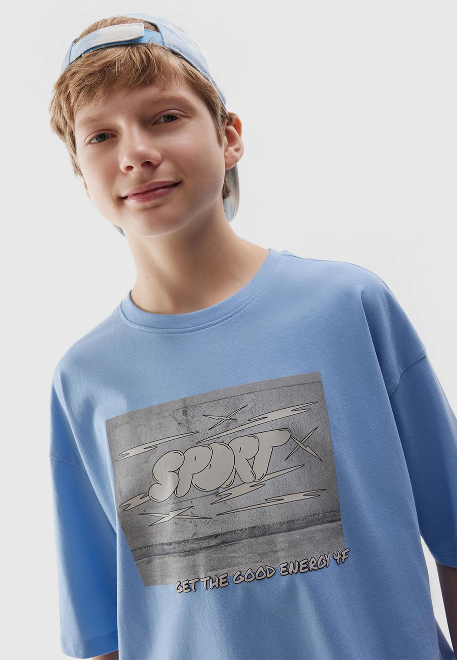 Koszulka Chłopięca 4F T-shirt Niebieski z nadrukiem 4FJRSS24TTSHM1644