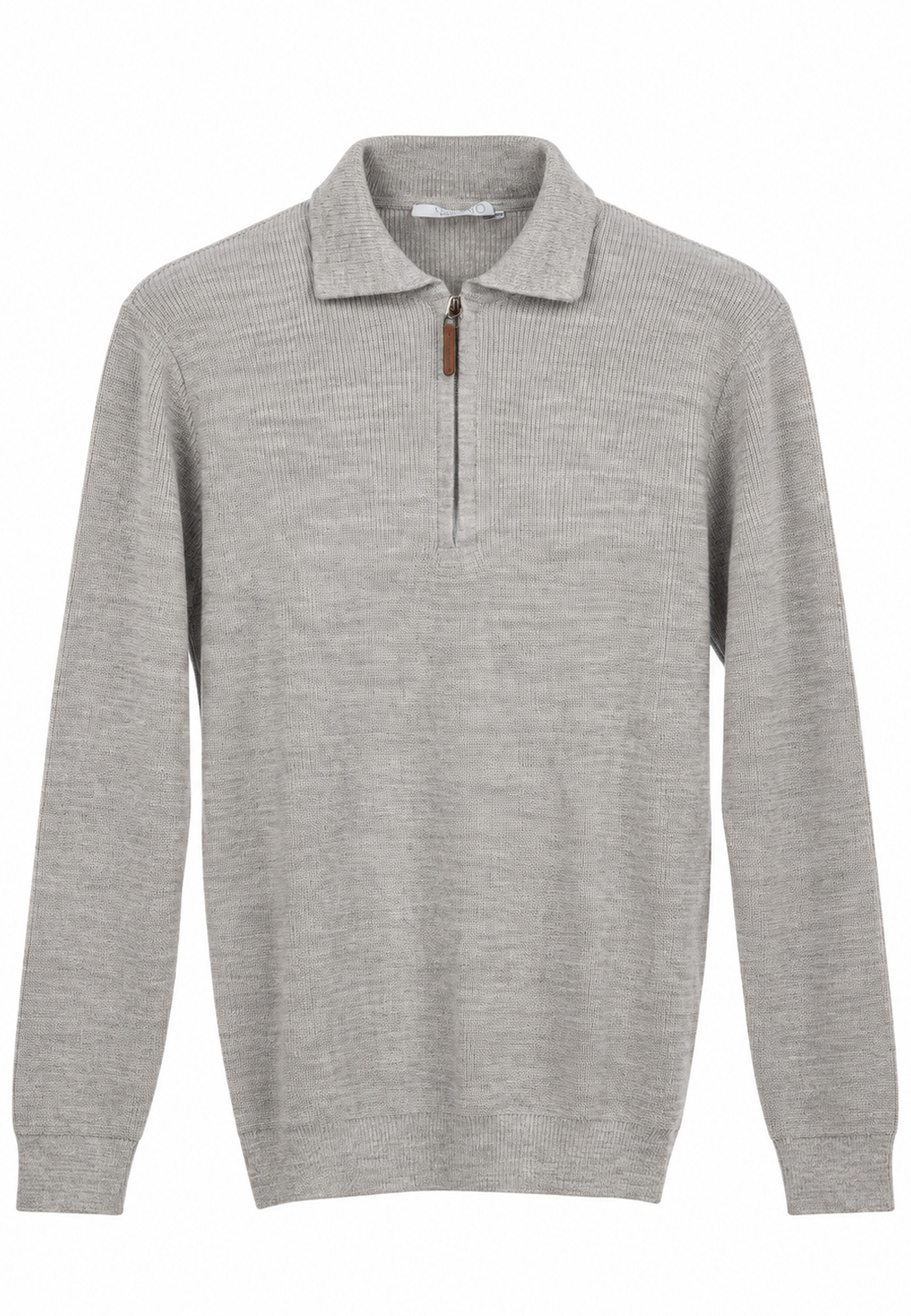 Sweter Męski Bawełniany Z Półzamkiem Stójką Elegancki Klasyczny Szary