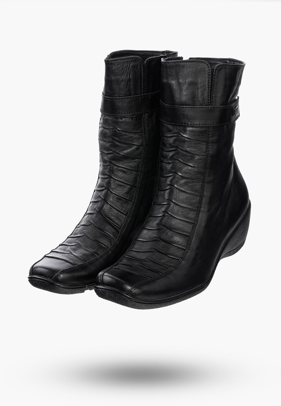 Buty Damskie Botki Czarne Ocieplane na koturnie Na Zimę 07