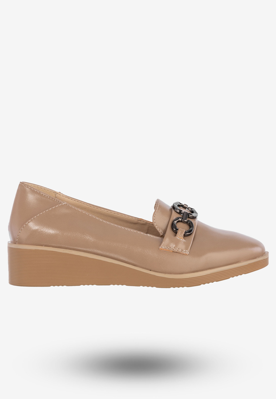 Półbuty Damskie Ekoskóra Eleganckie Buty Na Koturnie M.Daszyński Beżowe MR2265-1