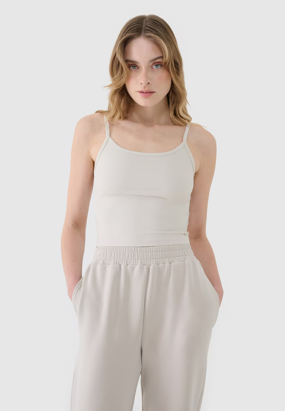 Crop-top Damski 4F Slim Fit Koszulka Na Ramiączkach Beżowa 4FWSS25TSLEF127