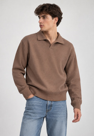 Sweter Męski Z Kołnierzykiem Klasyczny Polo Casual Elegancki Brązowy