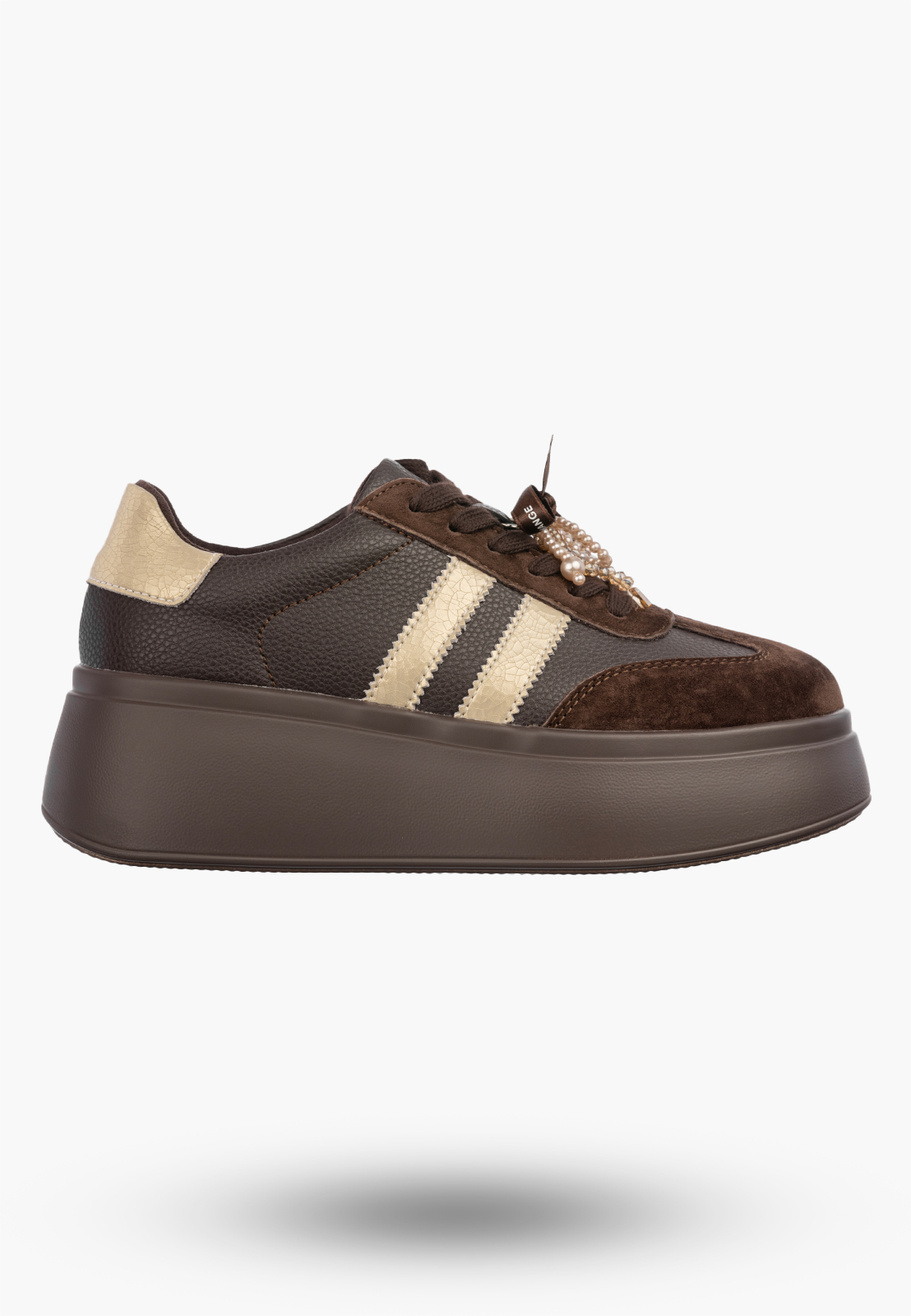 Sneakersy Damskie Skórzane Półbuty Buty Na Platformie Brązowe D&A