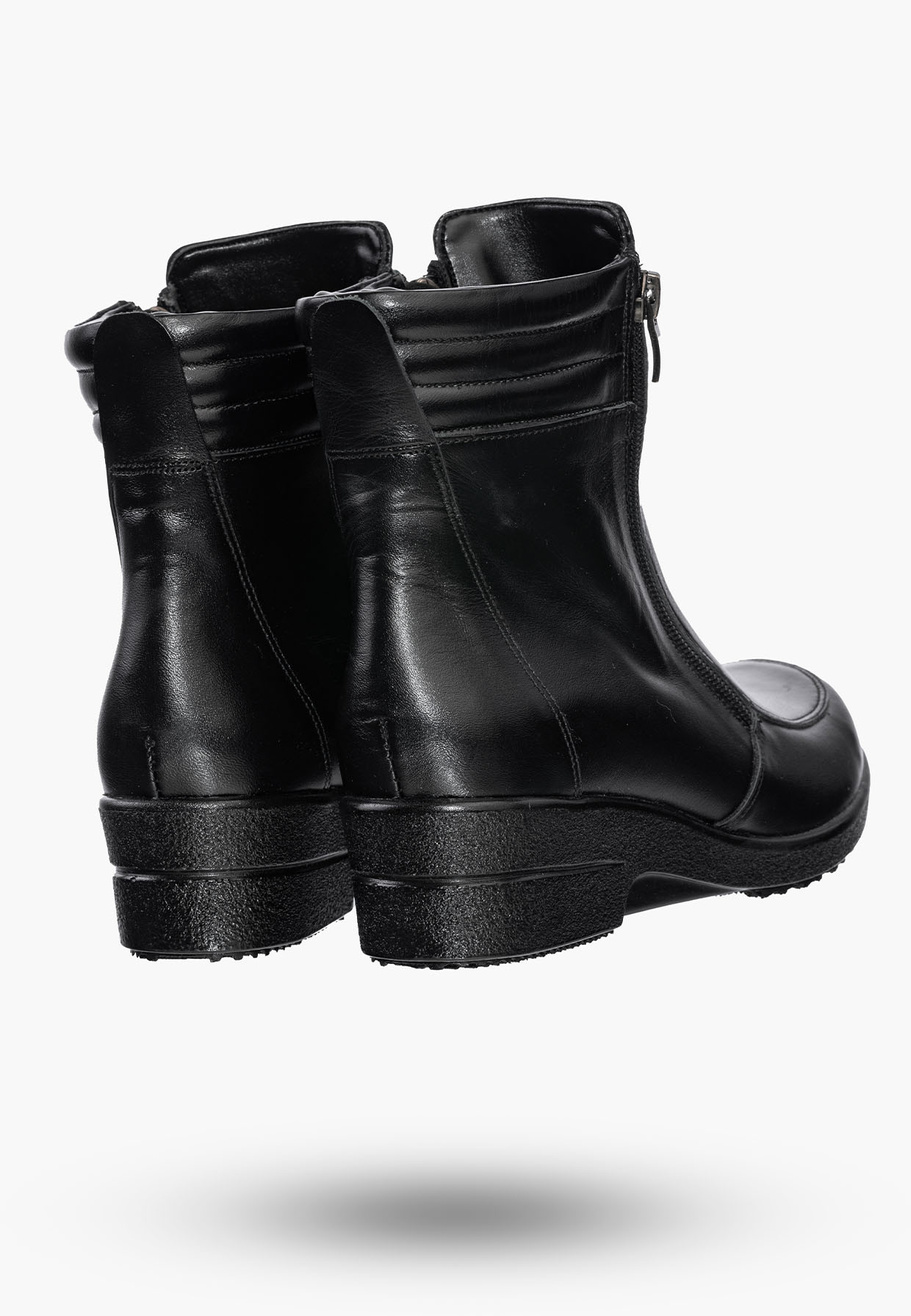 Buty Damskie Botki Skórzane Czarne Ocieplane Na Koturnie Na Zimę 204