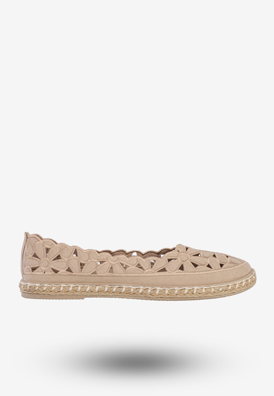 Espadryle Damskie Ażurowe Buty Casual W Kwiaty Półbuty Beżowe DD3001D-51
