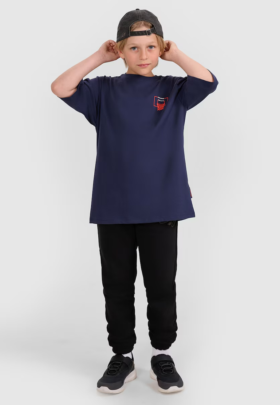 Koszulka Chłopięca 4F Oversize Bawełniana T-Shirt Casual Z Nadrukiem Granatowa 4FJWAW25TTSHM2412