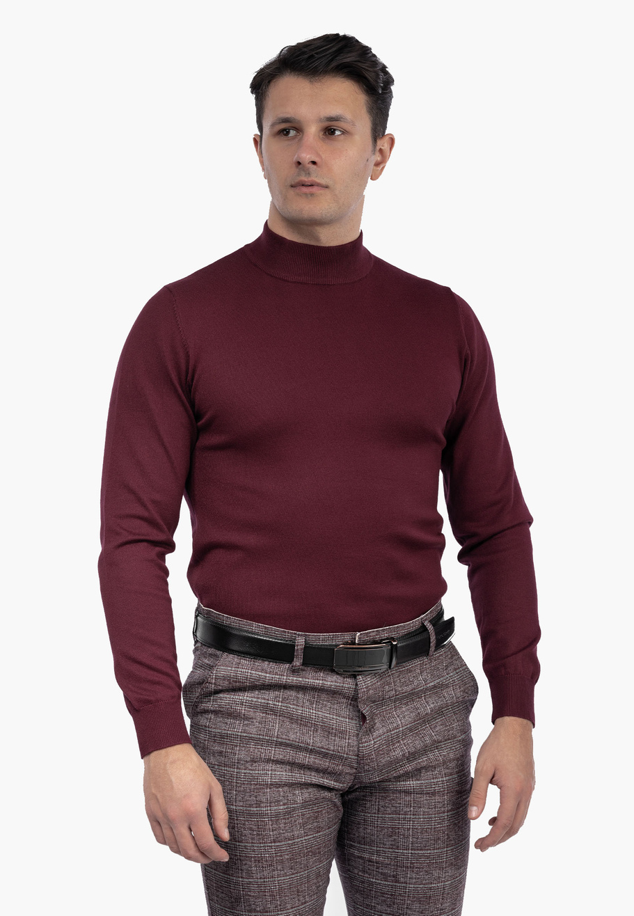 Półgolf Męski Elegancki Golf Klasyczny Bordowy M050-5