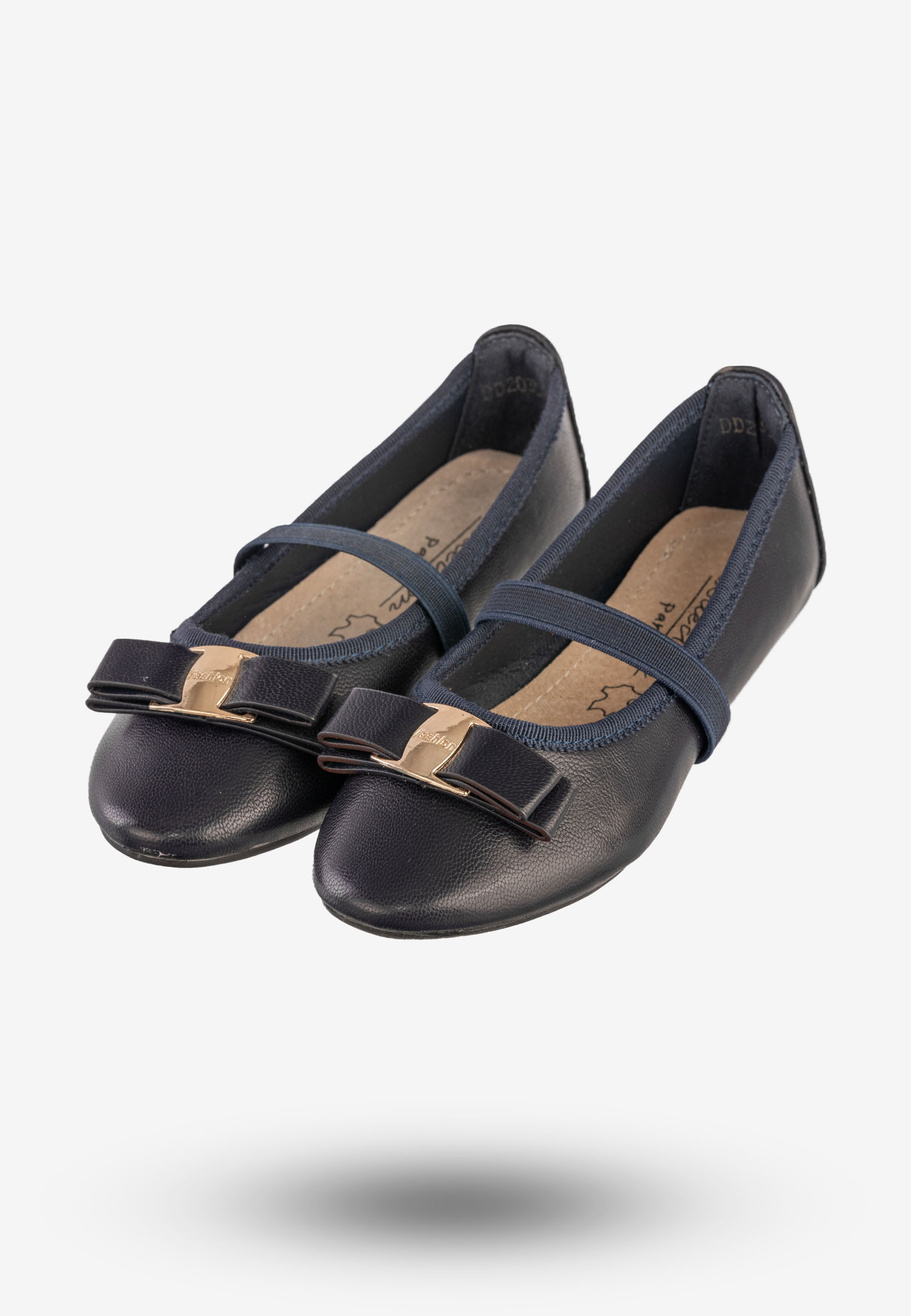 Baleriny Dziewczęce Ekoskóra Buty Eleganckie Z Kokardką Granatowe Footwear DD2035A