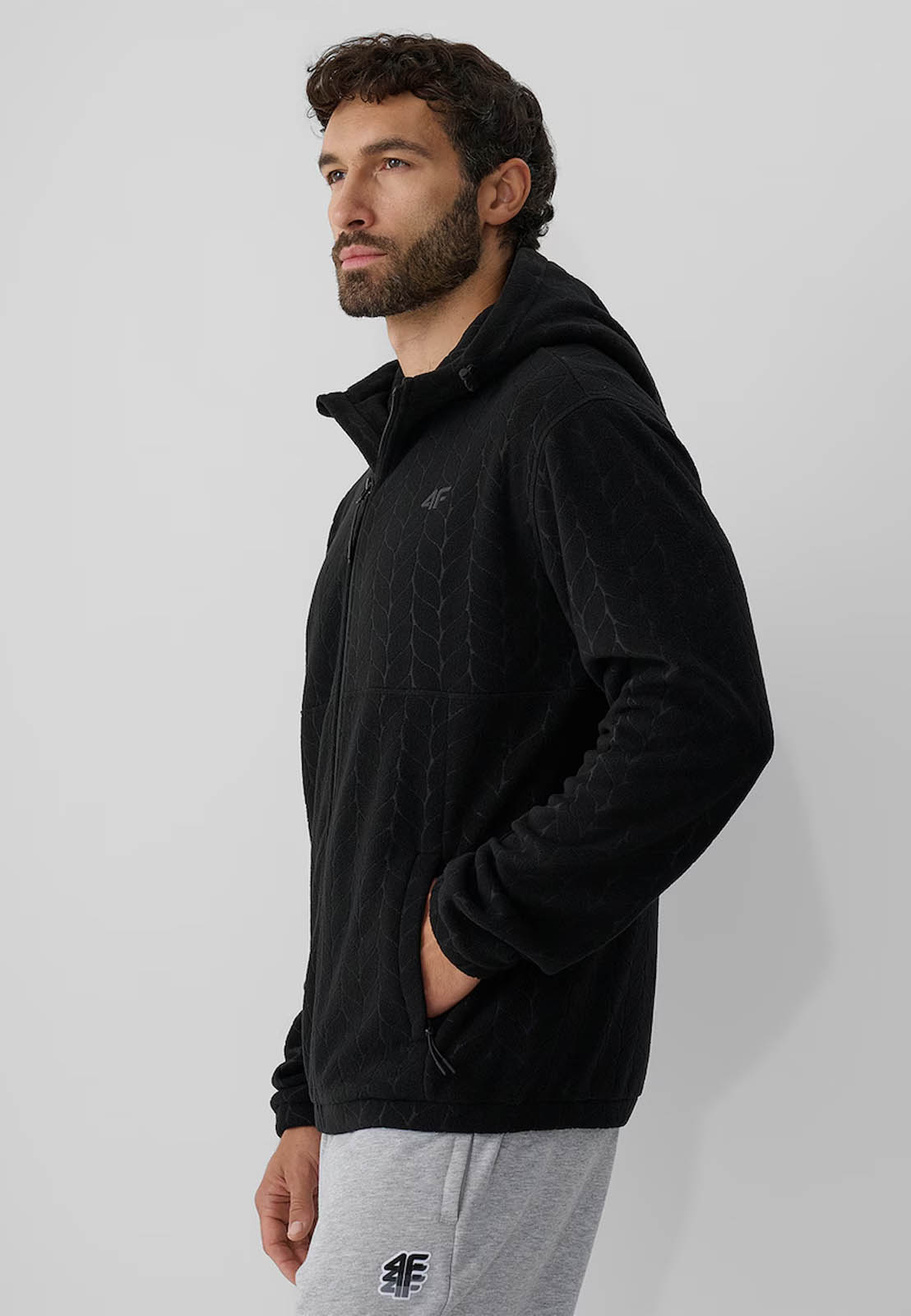 Bluza Polarowa Sportowa Męska 4F Warm Rozpinana z Kapturem Czarna 4FWAW26TFLEM491