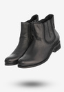 Buty Damskie Botki Ze Skóry Naturalnej Na Płaskim Obcasie Na Zimę Czarne 0139