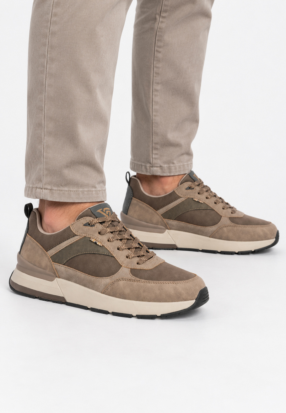 Sneakersy Męskie Ekoskóra Buty Sportowe Casual Wygodne Brązowe Gelteo