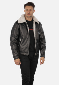 Kożuch Męski Kurtka Czarna Pilotka z białym kołnierzem Slim Fit 15-K-2024
