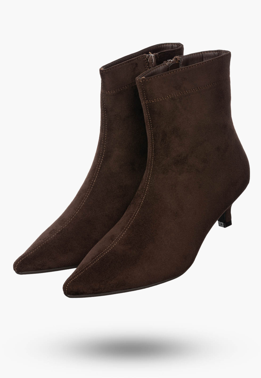 Botki Damskie Zamszowe Ekoskóra Buty Na Zamek Eleganckie Brązowe