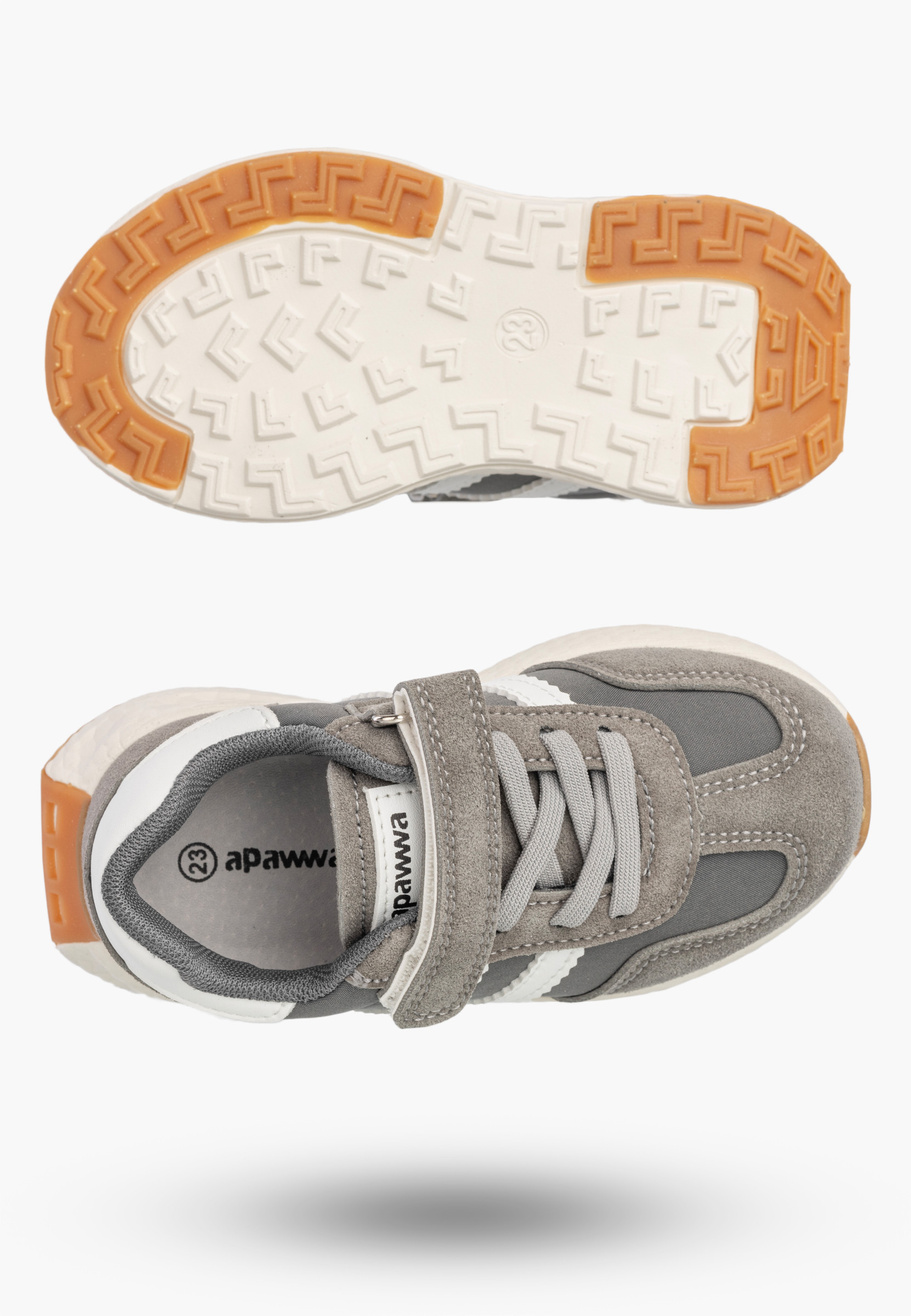 Sneakersy Dziecięce Buty Na Rzepy Sportowe Skórzana Wkładka Szare Apawwa