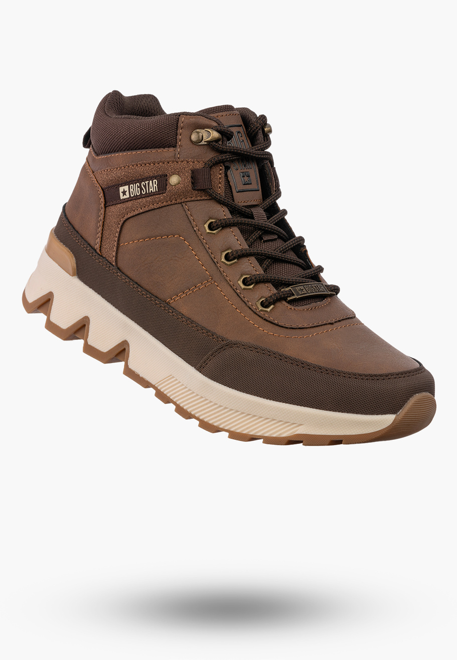 Trapery Męskie BIG STAR Ekoskóra Buty Zimowe Za Kostkę Brązowe SS174252