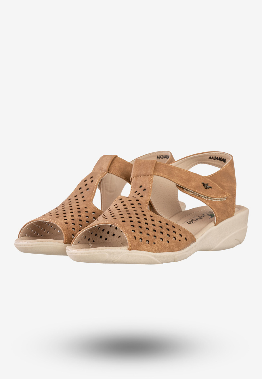 Sandały Damskie Ekoskóra Buty Na Wiosnę Lato Aloeloe Camel AA244046