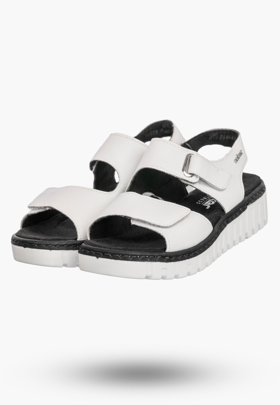 Sandały Damskie Skórzane RIEKER Buty Na Platformie na rzepy Białe V1382-80