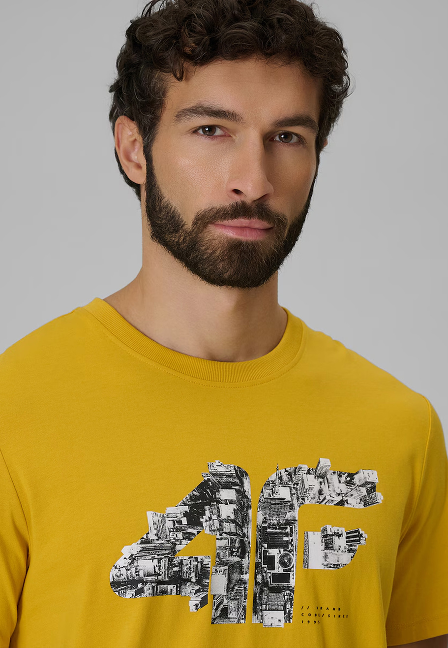 Koszulka Męska 4F T-Shirt Bawełniany Regular Sportowy Żółty 4FWSS26TTSHM2659