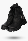 Botki Damskie Ekoskóra Buty Z Paskami Ocieplane Casual Czarne