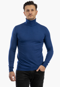 Sweter Męski Golf Elegancki Wiskoza Dopasowany Ciemny Niebieski